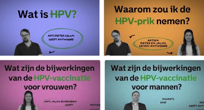 Collage van stills van de video's over HPV. 