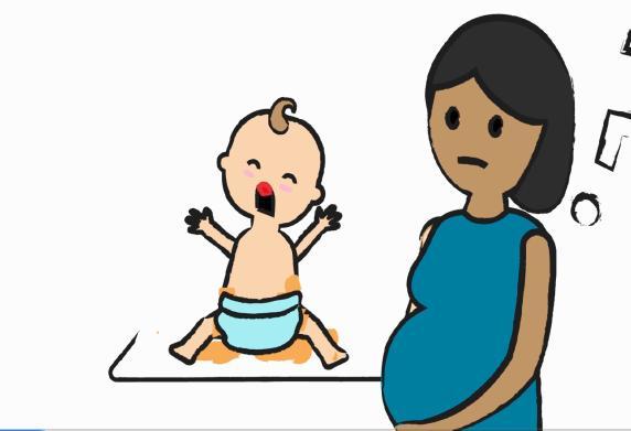 Afbeelding van een huilende baby en zwangere vrouw met een vraagteken.